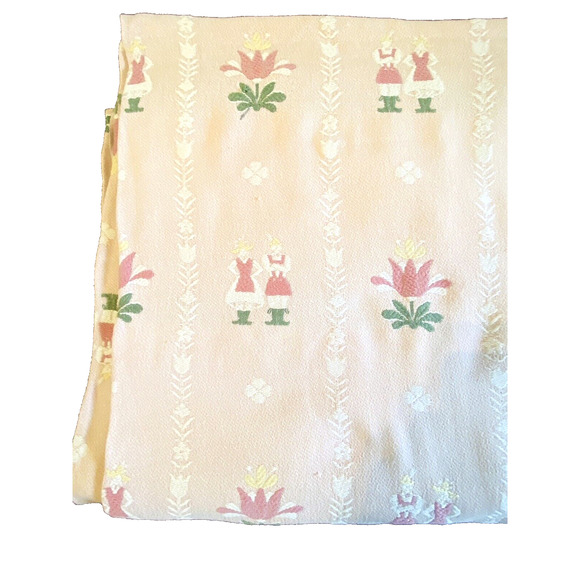 Vintage Bates Bedspread Pink Dutch Scandinavian Floral Design 84" x 90" - Picture 3 of 10